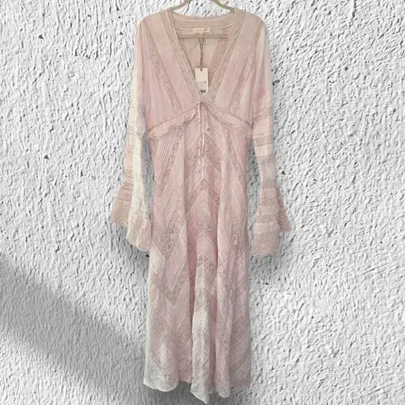 LoveShackFancy Blush Maxi Dress with Ruffle Sleeves - Picture 1 of 11